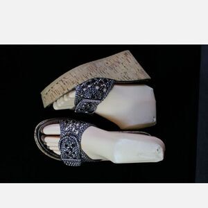 Yellow Box Silver Braid Platform Cork Wedge Size 6.